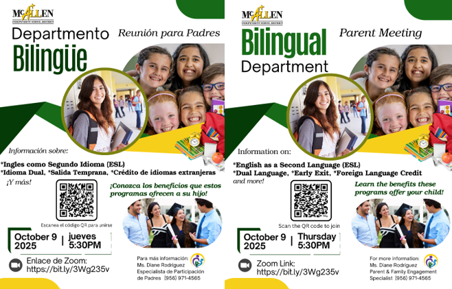 Bilingual Department Parent Meeting/Departamento Bilinue Reunion para padres
