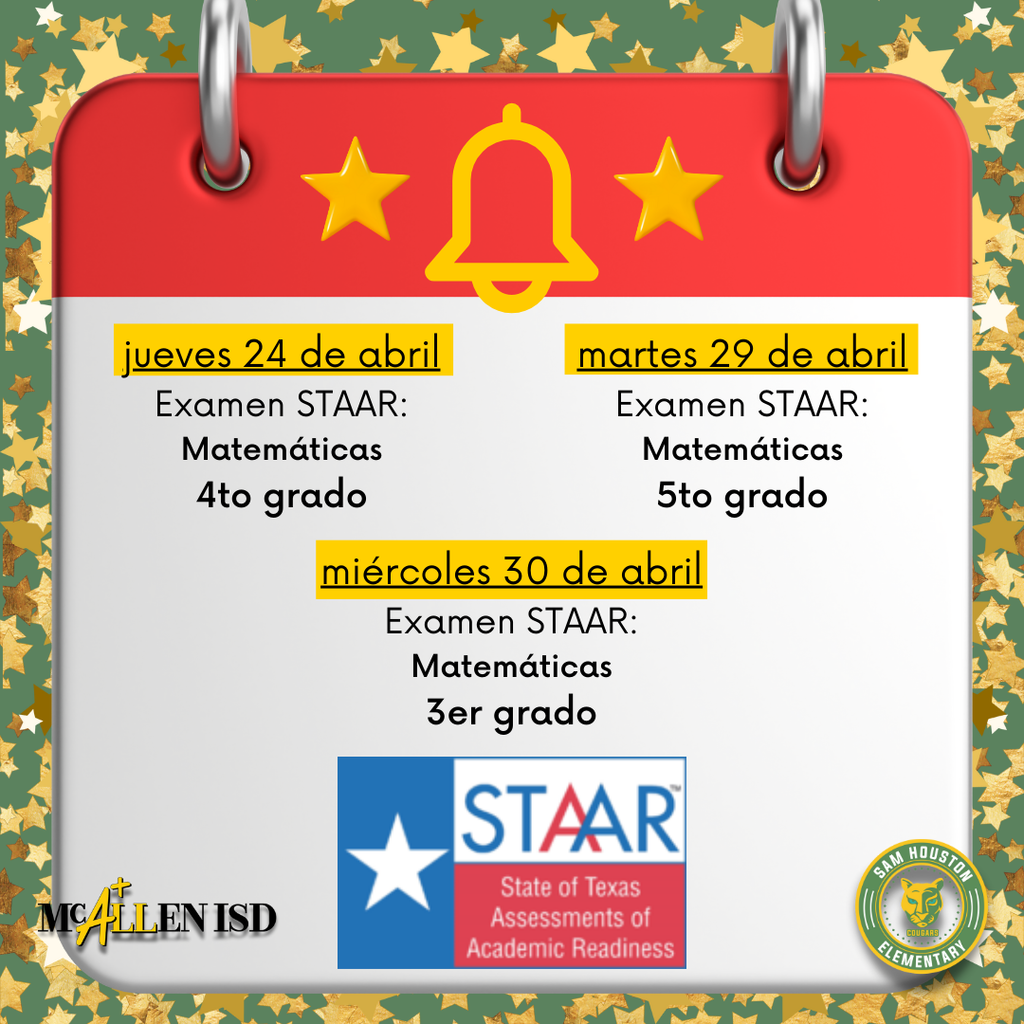 STAAR Testing Days Announcement in Spanish