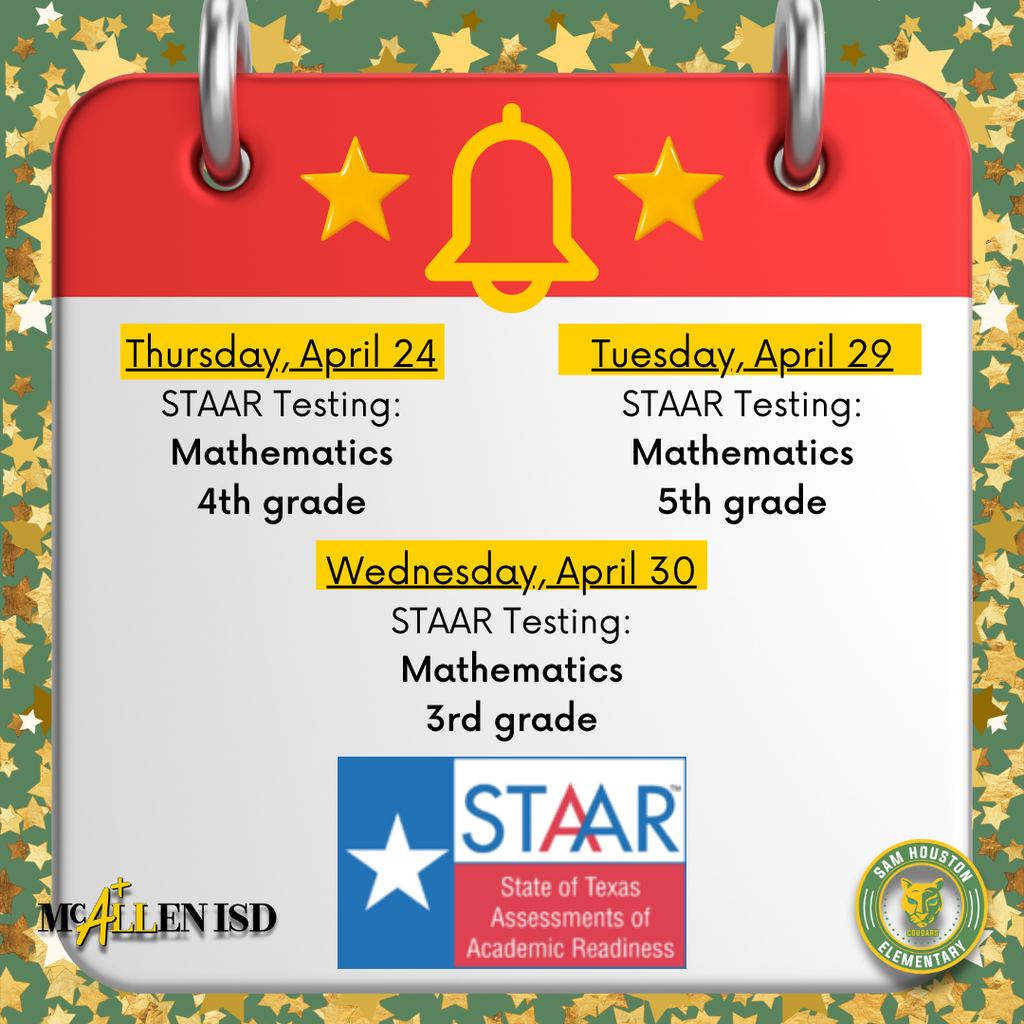 STAAR Testing Days Announcement in English