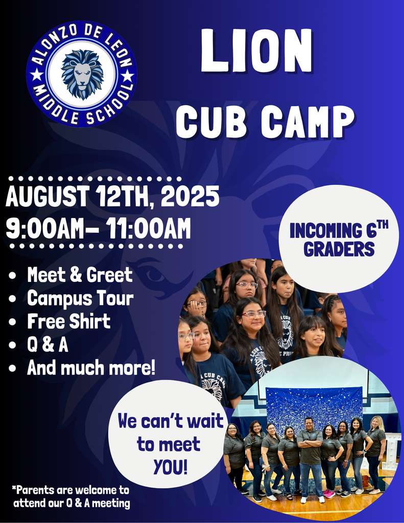 Attention incoming 6th grade parents: Don't miss out on Lion Cub Camp on August 12th from 9:00 am - 11:00 am.