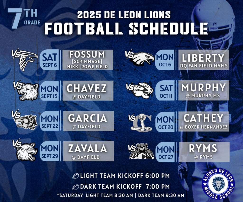 7th Grade Football schedule 25-26