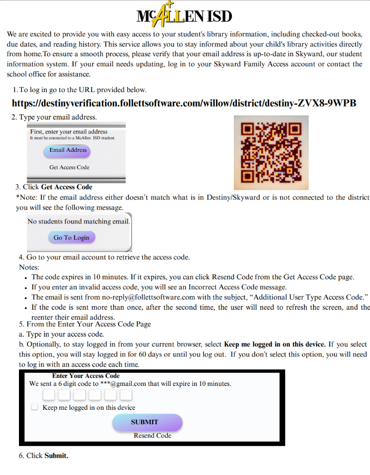 Instructions for parent destiny access