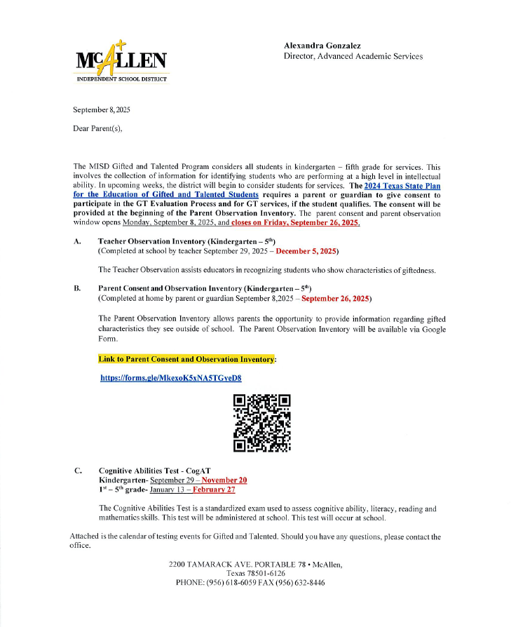 GT Parent Consent & Timeline
