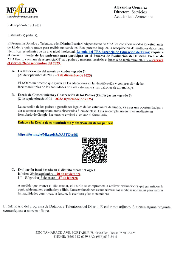 GT Parent Consent & Timeline