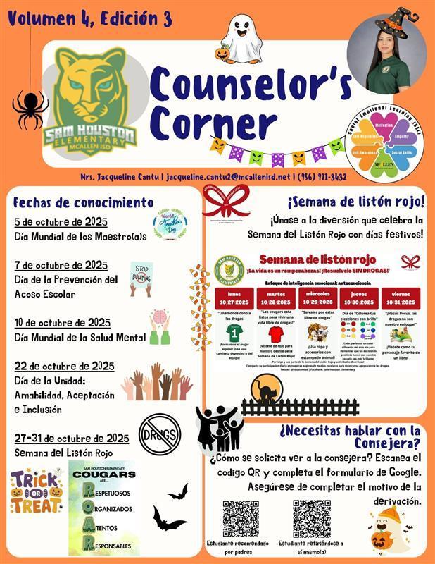 Counselor's Corner Newsletter Image in Spanish