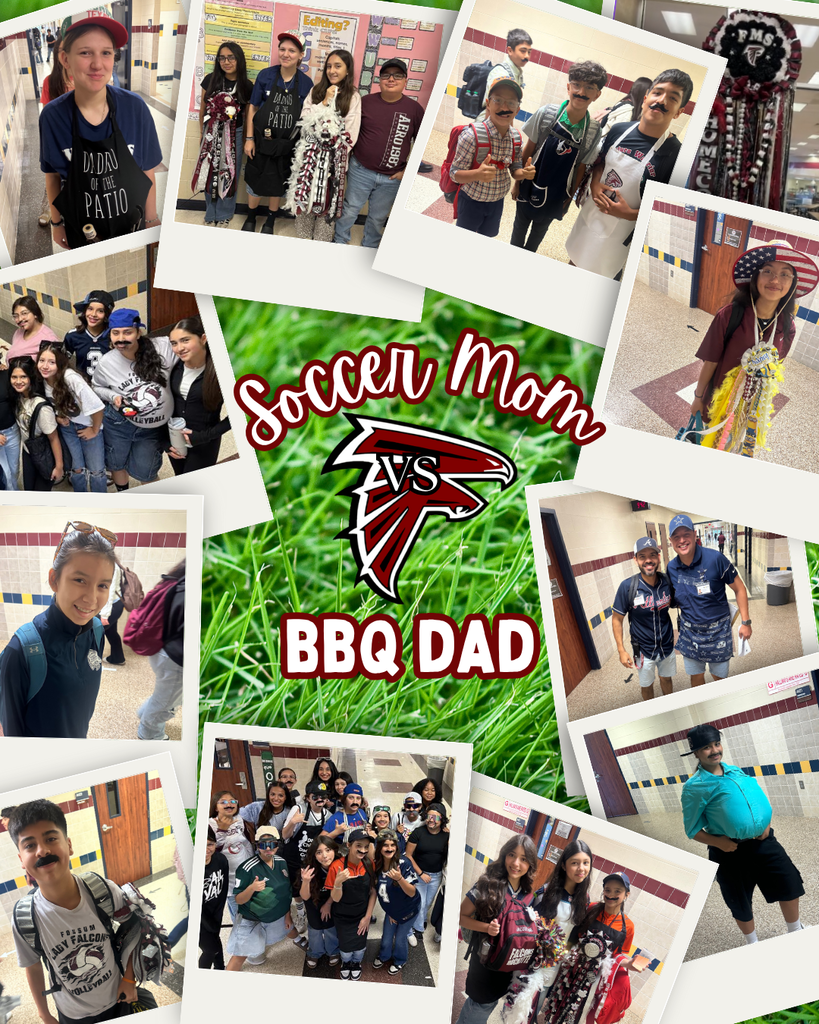 🧃🔥 Falcons, it’s a battle of the backyard! Today’s Soccer Mom vs. BBQ Dad Day had our halls filled with aprons, sunglasses, fanny packs, and mustaches galore! 😎 Whether they were cheering from the sidelines or firing up the grill, our students brought the fun and the Falcon pride! 🦅❤️🖤