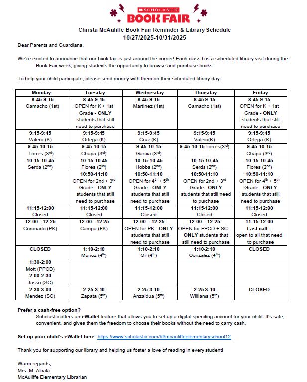 book fair schedule