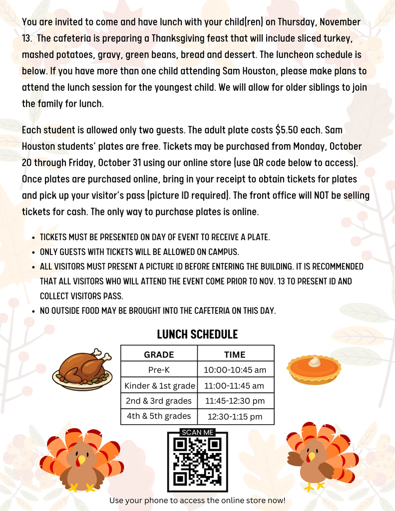Flyer in English for Family Thanksgiving Luncheon.