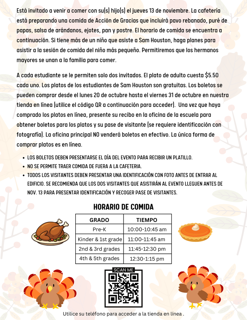 Flyer in Spanish for Family Thanksgiving Luncheon.
