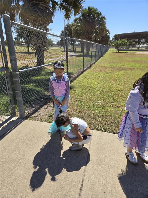 Students participating in tracing shadows activity.