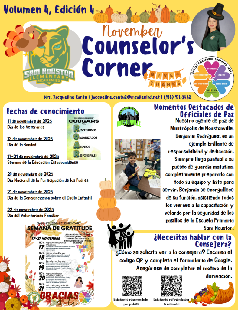 Counselor's Corner Newsletter Image in Spanish