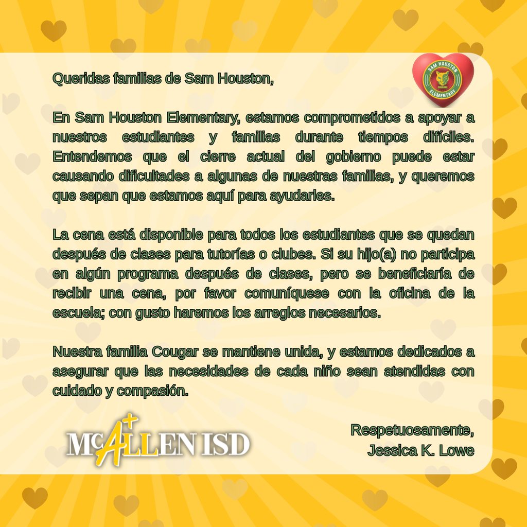 Message from the principal flyer in Spanish.