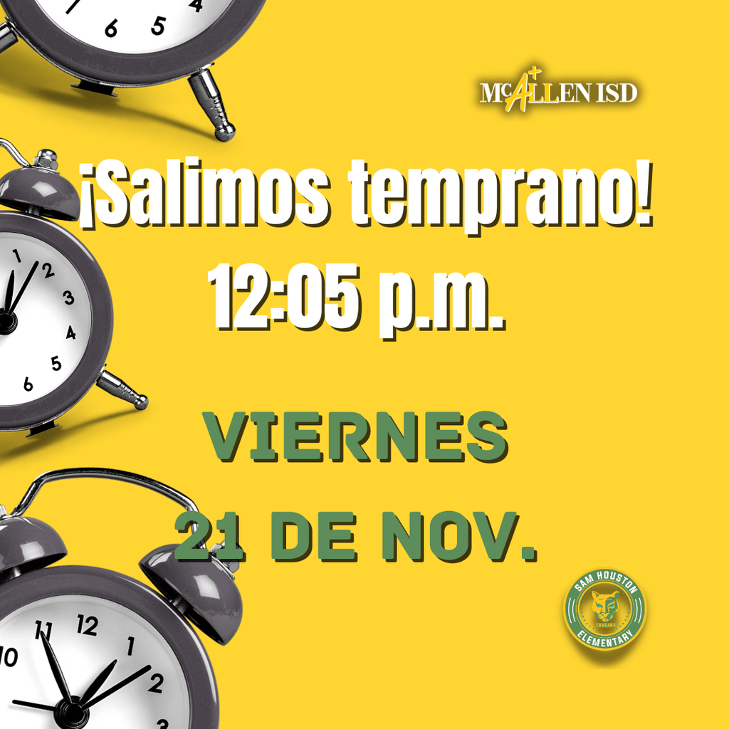 Early Dismissal Announcement for Friday, November 21 in Spanish