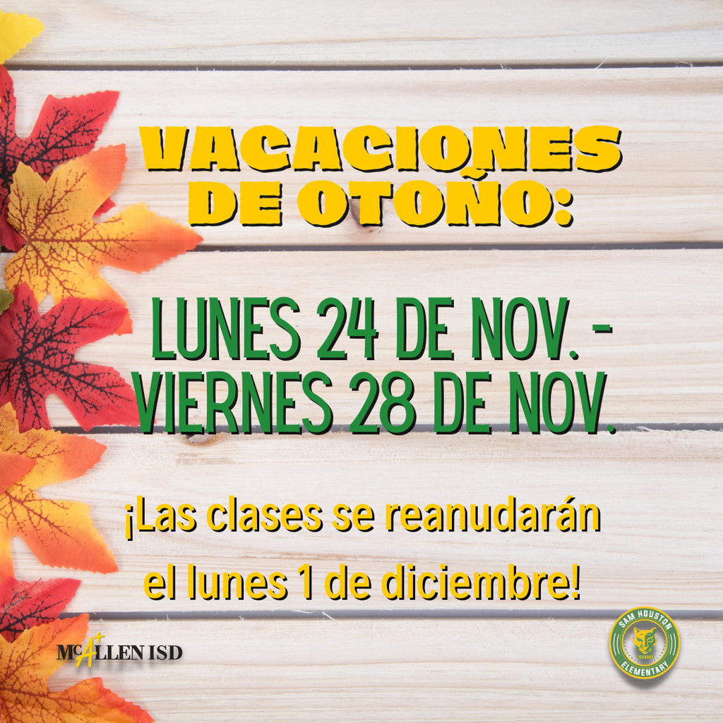 Announcement for Fall Break in Spanish