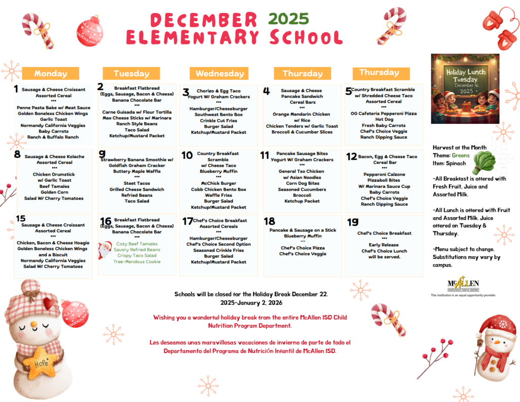 Image of December Menu