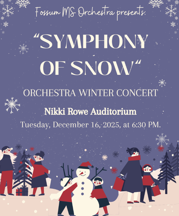 Fossum MS Orchestra proudly presents “Symphony of Snow”, our Winter Orchestra Concert! Join us for a beautiful evening of music as our talented Falcon musicians take the stage. 📍 Nikki Rowe Auditorium 🗓 Tuesday, December 16, 2025 ⏰ 6:30 PM We can’t wait to see our Falcon families there for a night of winter magic and musical celebration! 🦅✨