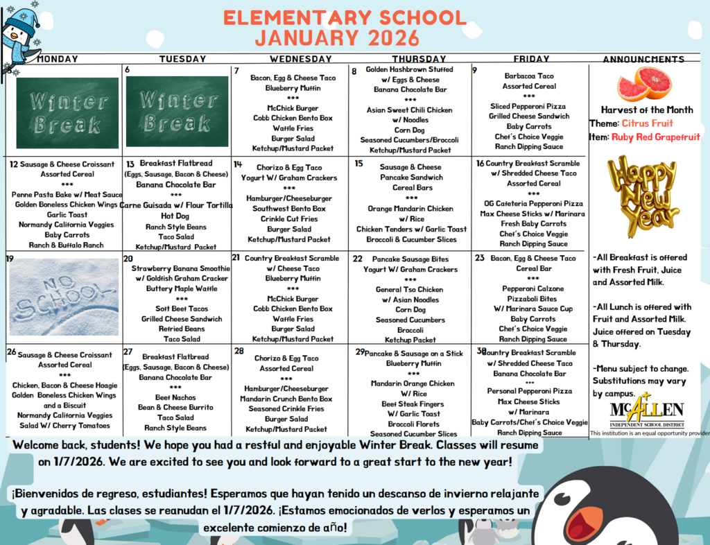 Elementary School Menu