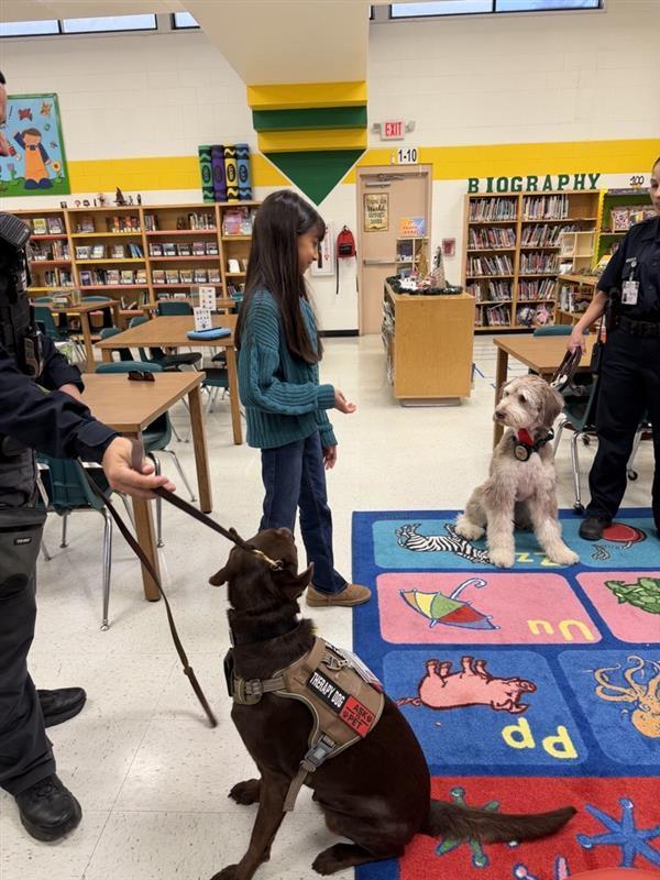 Student engaging with emotional support K9 officer.