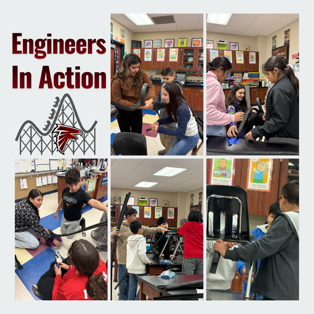 Collage of Fossum Middle School students working together in a science classroom to build roller coaster tracks using tubing and classroom materials, testing designs to guide a marble through the course. Students are collaborating, adjusting structures, and fully engaged in hands-on engineering activities.