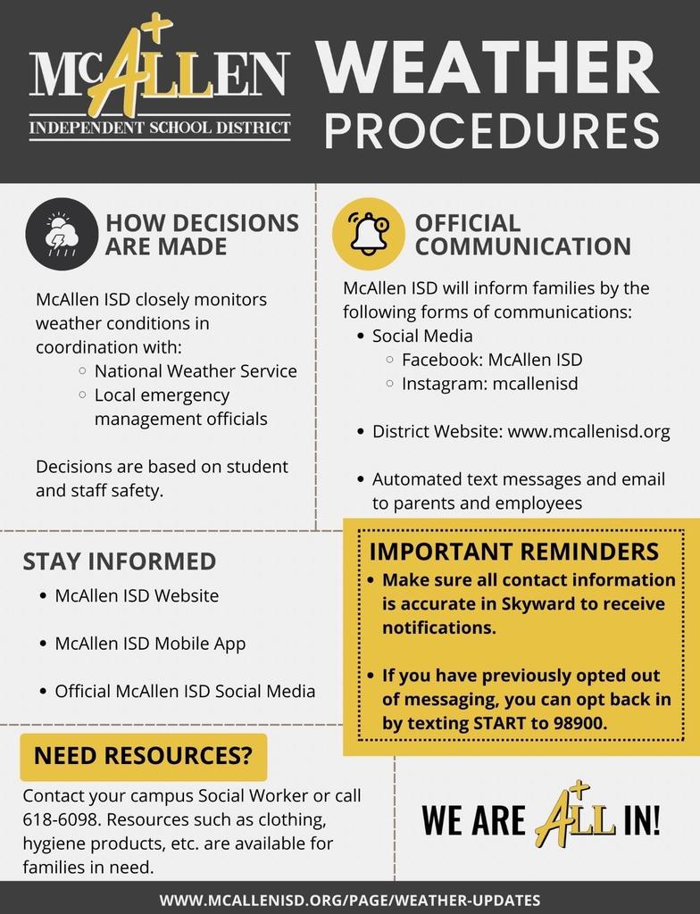 McAllen Independent Schoo District WEATHER PROCEDURES