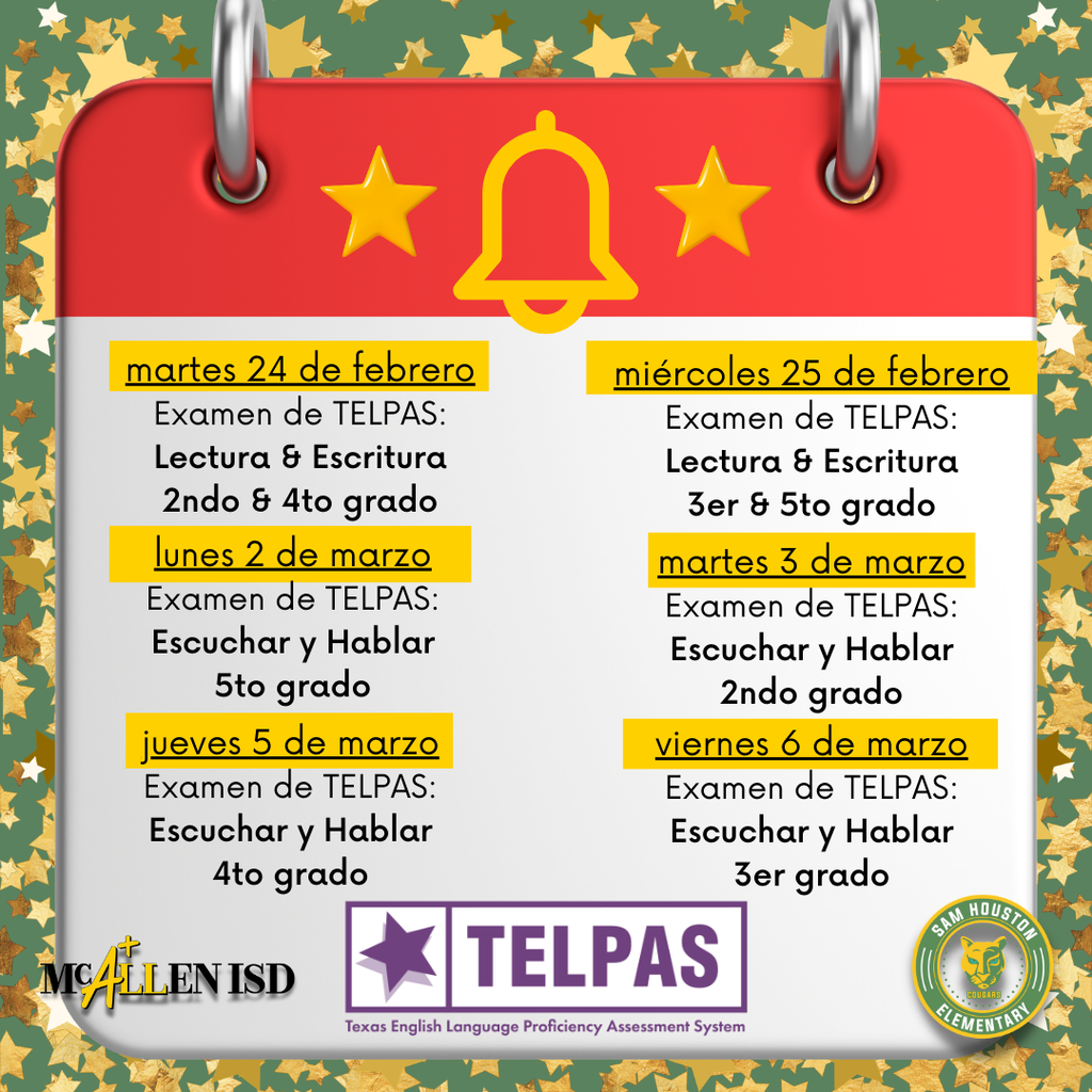 TELPAS testing dates announcement in Spanish