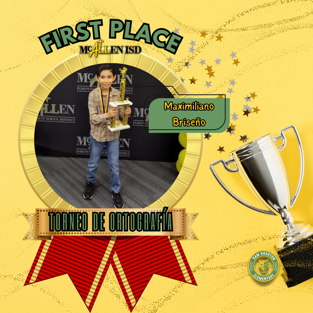 Flyer highlighting Max Briseno, spelling bee champion!