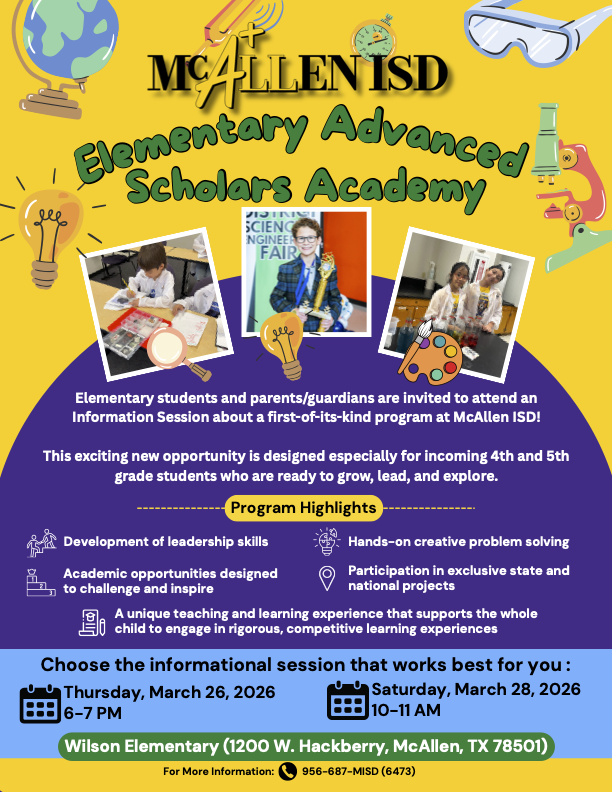 Flyer in English about the Elementary Advanced Scholars Academy