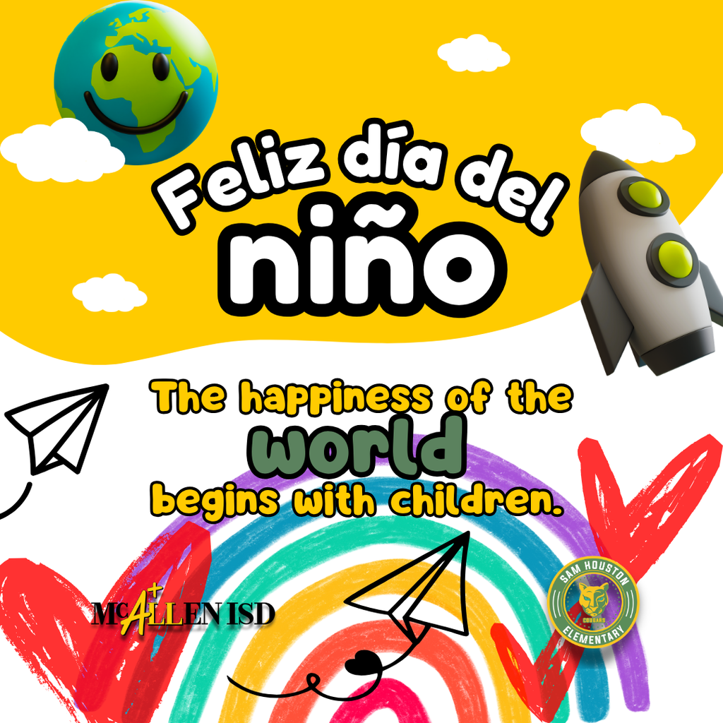 Feliz dia del nino announcement in English