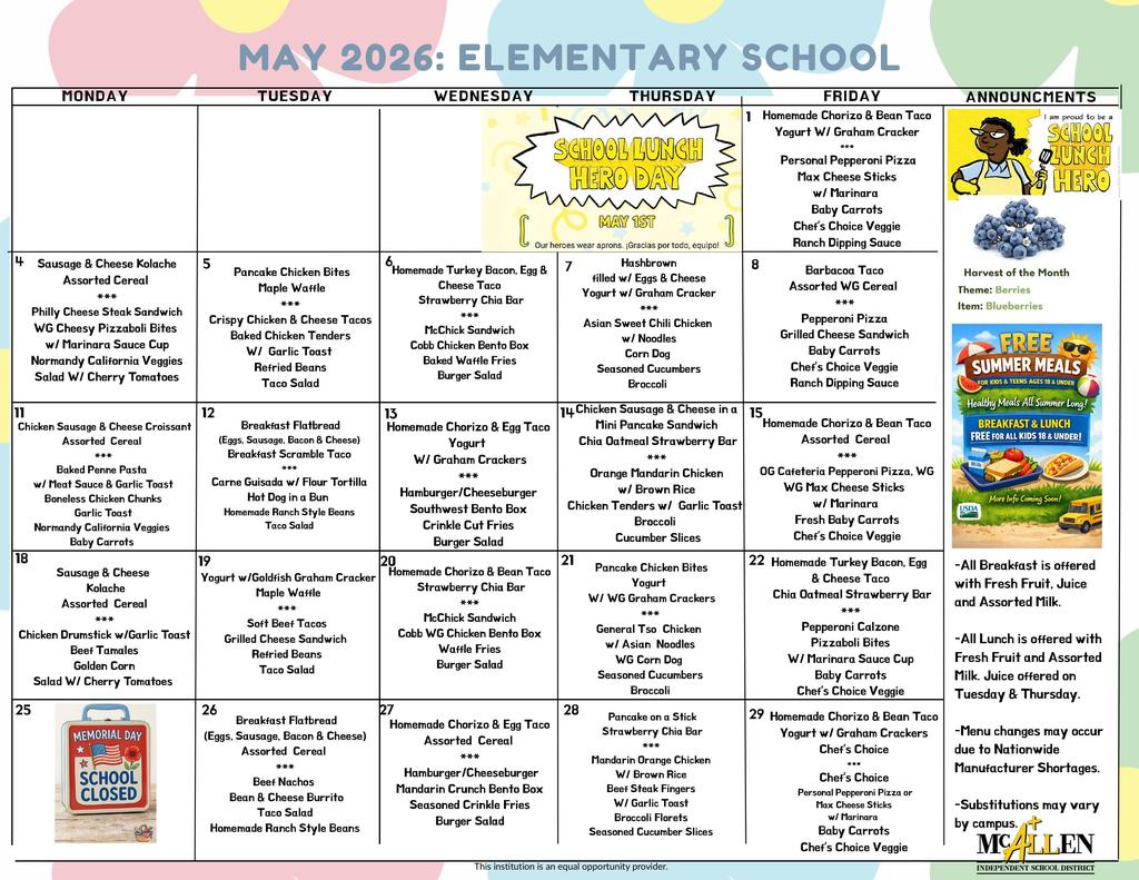 Elementary Menu