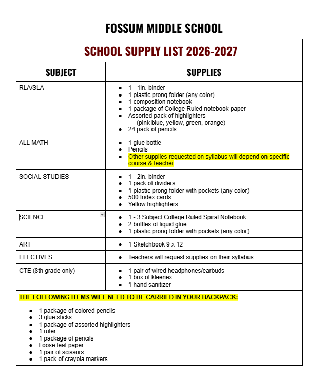 2026 School Supplies