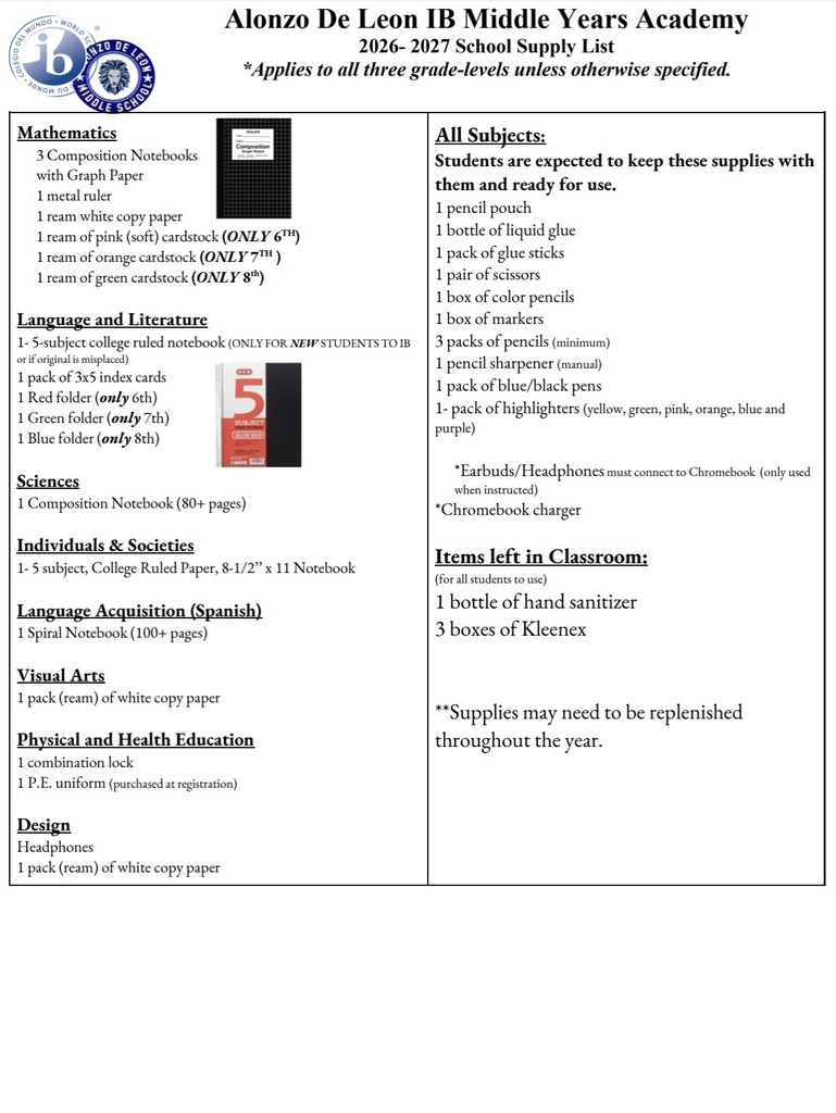 26-27 Supply List