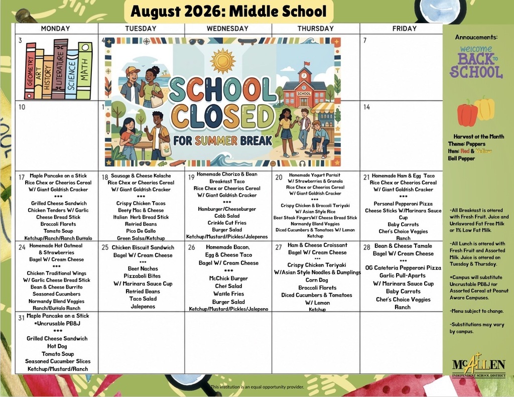 August lunch menu
