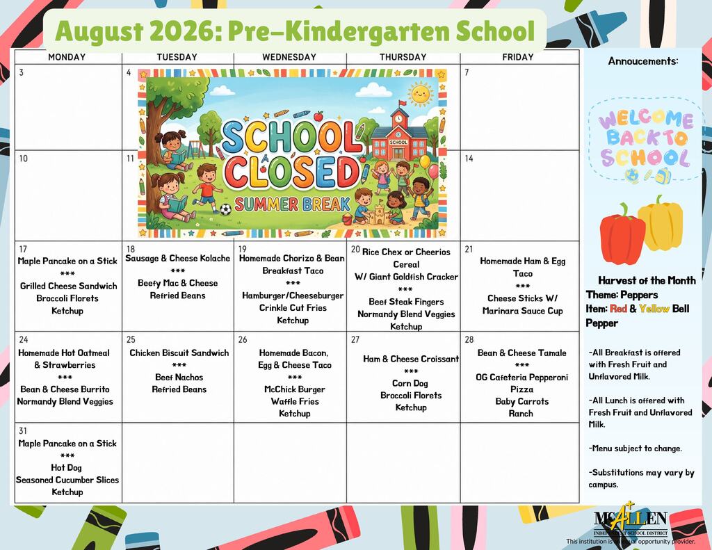 Prek Menu