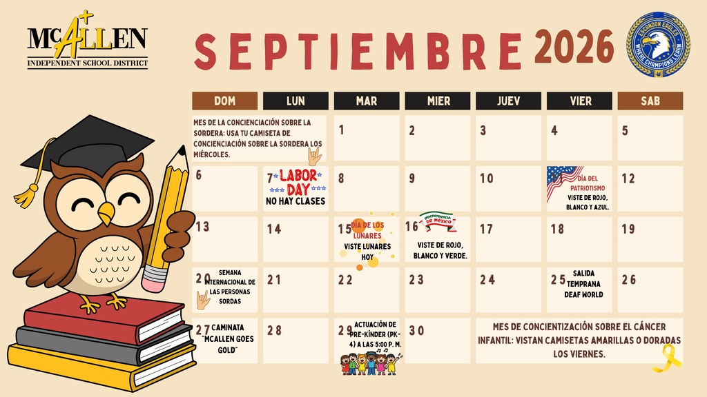 Calendario de Eventos de Septiembre con fondo color cafe