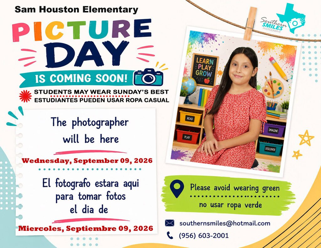 Flyer for Picture Day on Wednesday, September 9.