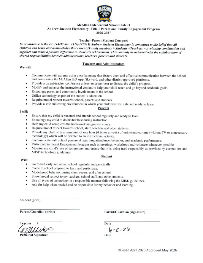 School-Parent Compact English