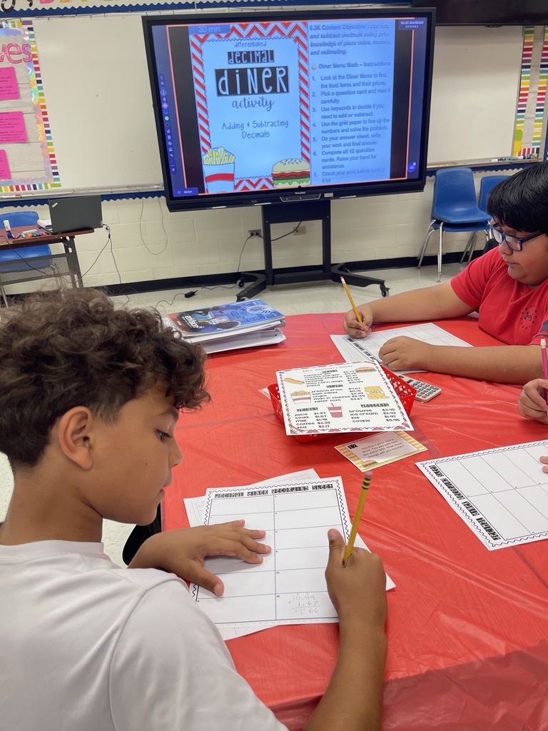 5th Grade Math Diner Menu Challenge