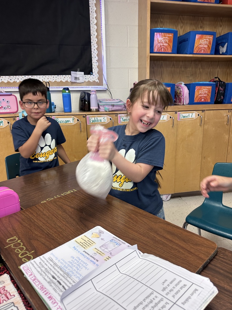 Student engaged in making ice cream activity.