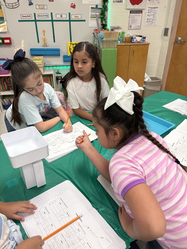 Students engaged in math/science activity.