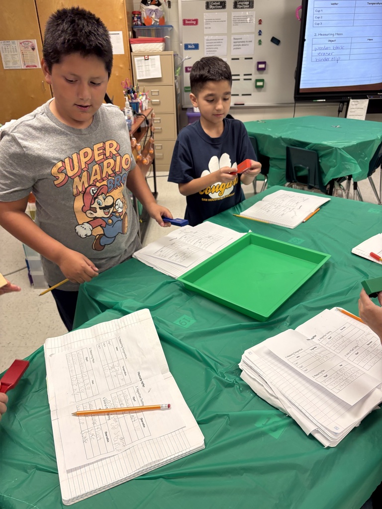 Students engaged in math/science activity.