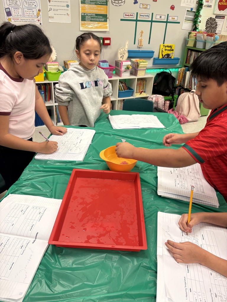 Students engaged in math/science activity.