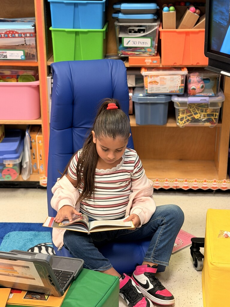 Student reading at the library.