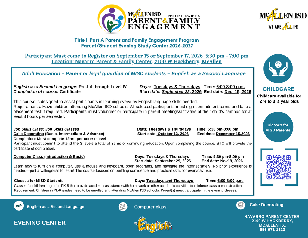 Flyer for Evening Classes in English