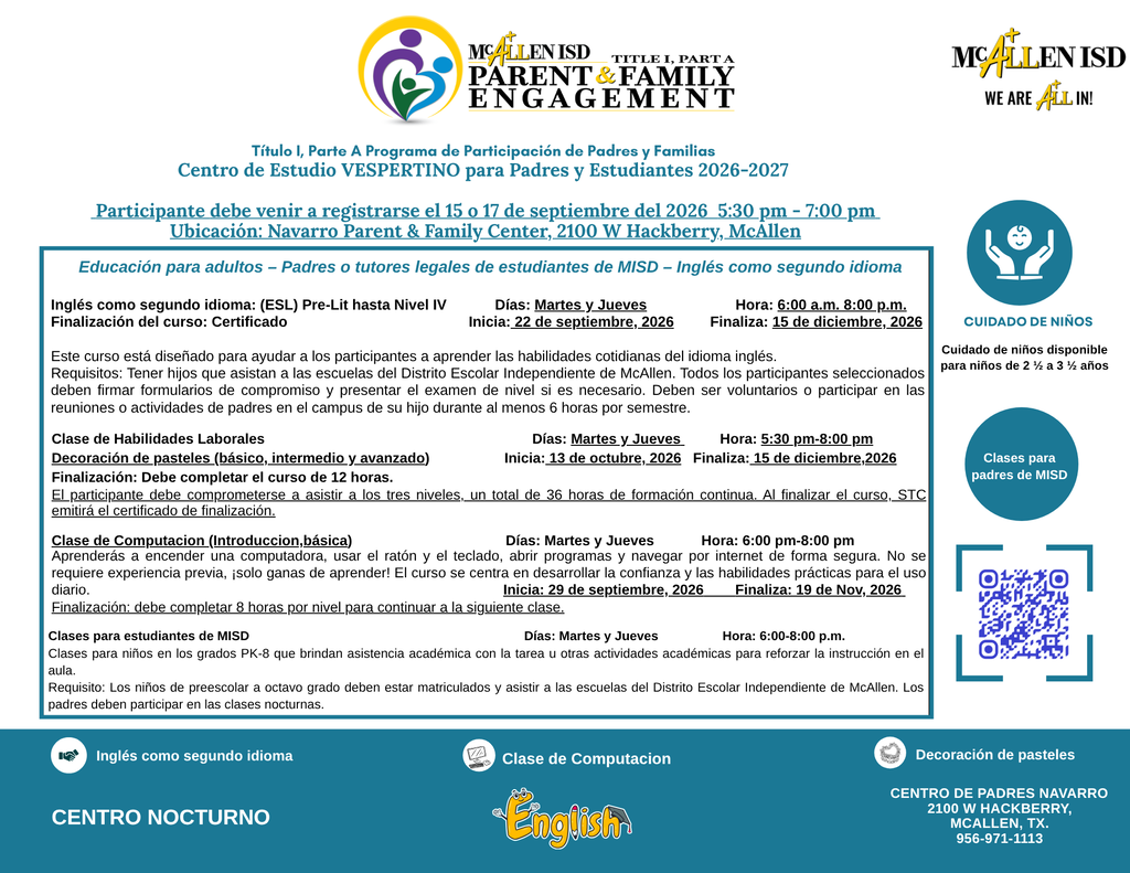 Flyer for Evening Classes in Spanish