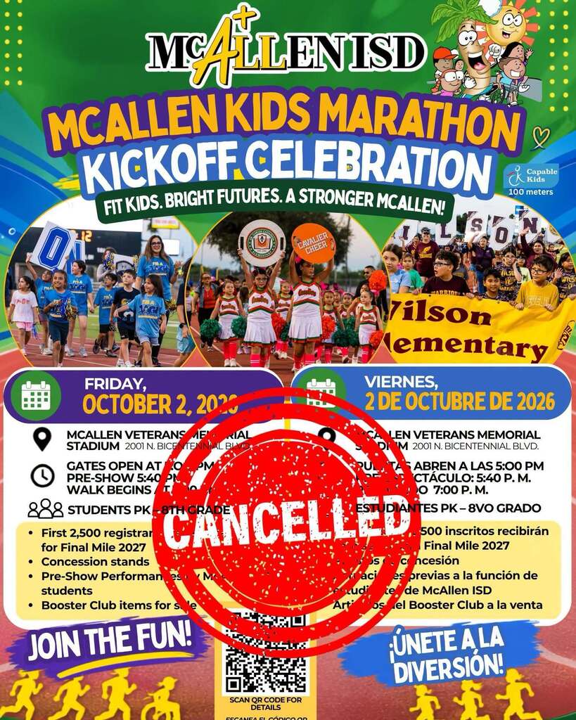 Mcallen ISD McAllen Kids Marathon KickOff Celebration Cancelled