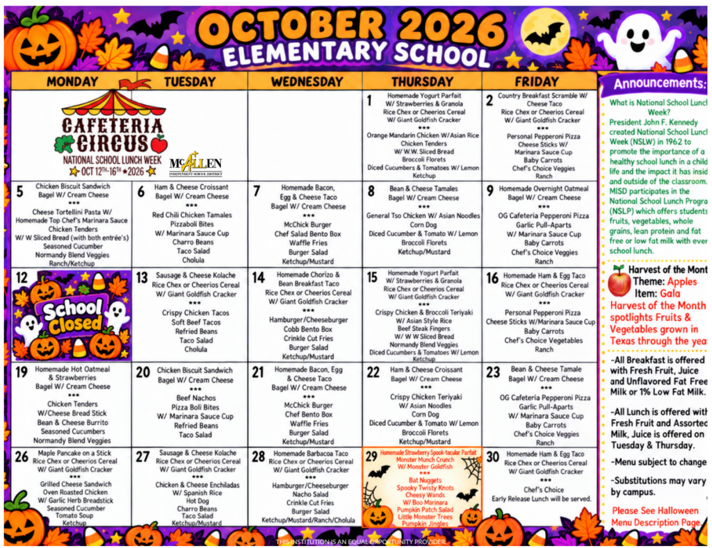 Oct Elem Menu