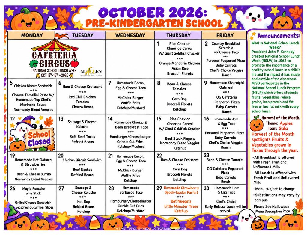 Prek Menu
