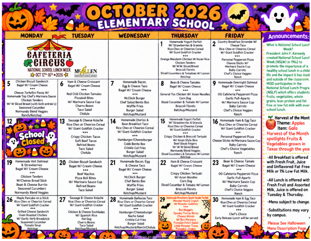 Image of Elementary Menu