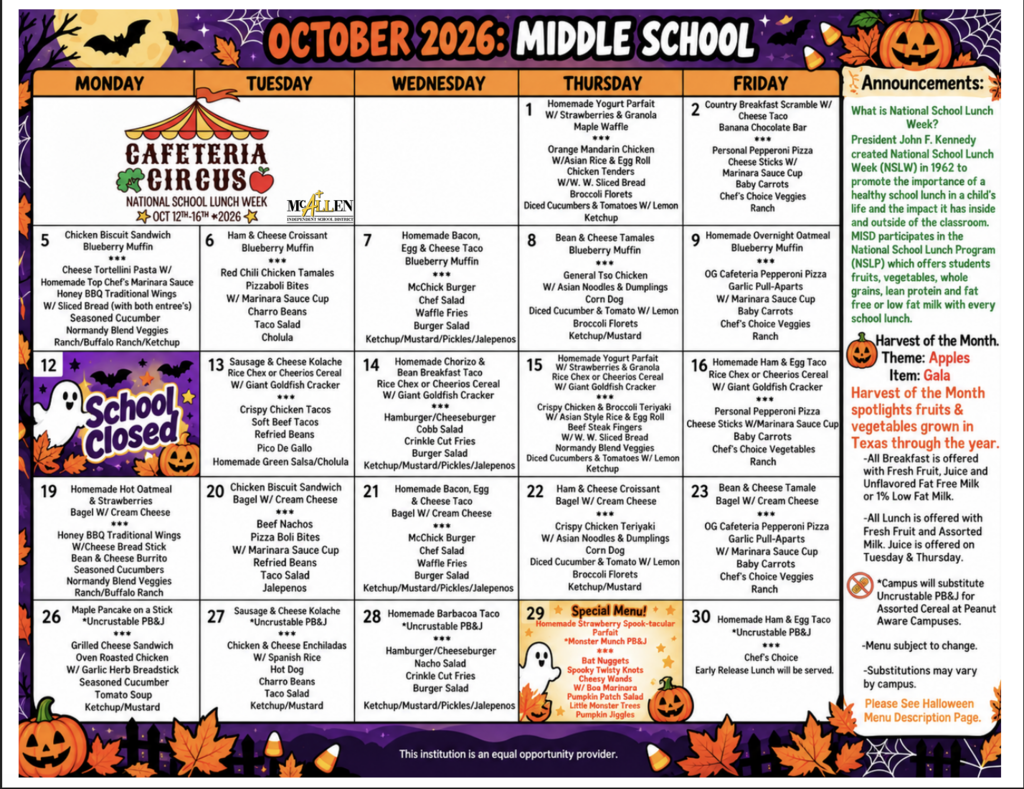 October Lunch Menu