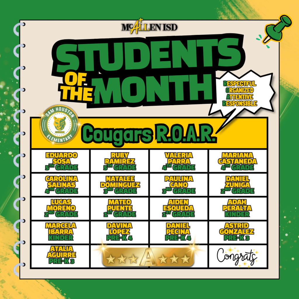 Flyer with Student Names for Students of the Month in English